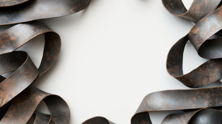 A captivating arrangement of elegant metal ribbons gracefully curves around a plain background, ideal for creative designs and decorative projects.の素材