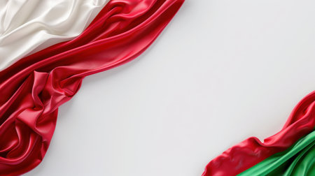 A beautiful arrangement of the Italian flag colors in silky fabric, elegantly draped on a smooth background, ideal for national celebrations and artistic displays.の素材