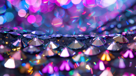 A captivating close-up image showcasing a multitude of sparkling gems reflecting vibrant colors. The artistic bokeh effect enhances the luxurious and festive vibe, perfect for various design projects.の素材