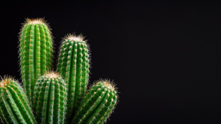 A beautiful close-up view of a vibrant green cactus with pronounced spines, set against a dark background. This image captures the essence of minimalism and natural beauty, making it ideal for various design projects.の素材