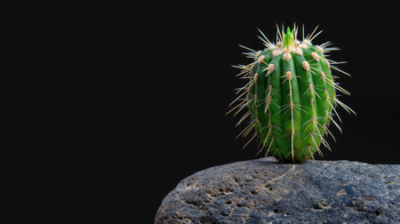 A striking green cactus with sharp spines showcases its unique structure on a dark background. Perfect for nature lovers and home decor enthusiasts.の素材