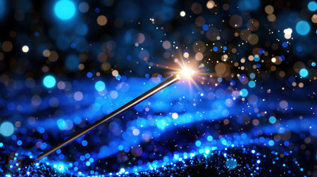 A captivating image featuring a shimmering light burst against a blue sparkling background, filled with glowing particles and ethereal highlights, evokes a sense of magic and wonder.の素材