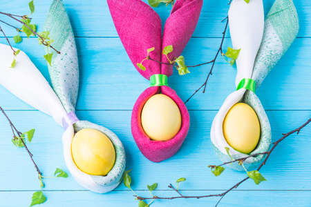 Easter eggs and the shape of rabbit earsの写真素材