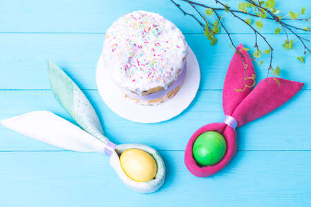 Easter eggs and the shape of rabbit earsの写真素材
