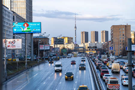 he third transport ring in Moscow after the rain in near the metro Dynamo, view of the Ostankino TV towerのeditorial素材