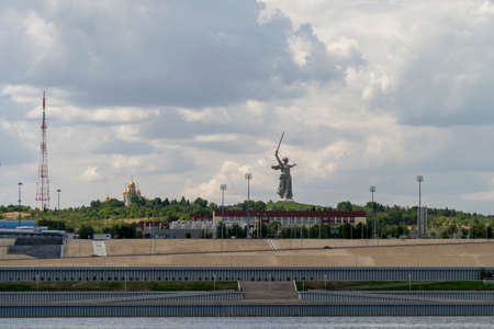 monument to the Motherland on Mamayev Kurgan in Volgograd view from the Volga river