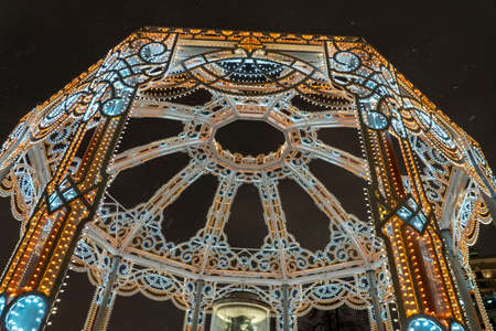Russia, Moscow January 11 2021, Teatralnaya Square, Christmas and New Year festivities decoration of city streets. beautiful illumination of various city buildings at Christmas in Moscowのeditorial素材
