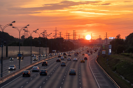 hot weather in Moscow, MKAD, sunset in Moscowのeditorial素材