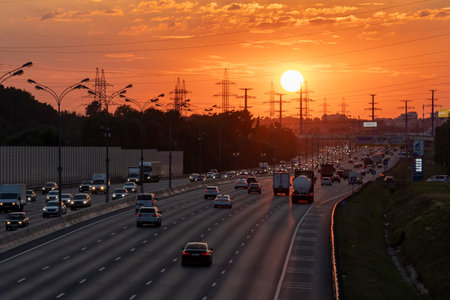 hot weather in Moscow, MKAD, sunset in Moscowのeditorial素材