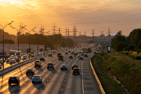 hot weather in Moscow, MKAD, sunset in Moscowのeditorial素材