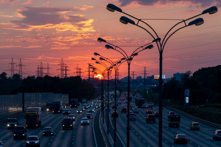 hot weather in Moscow, MKAD, sunset in Moscowのeditorial素材