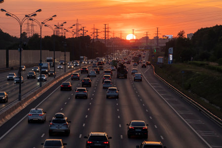 hot weather in Moscow, MKAD, sunset in Moscow