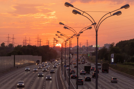 hot weather in Moscow, MKAD, sunset in Moscowのeditorial素材