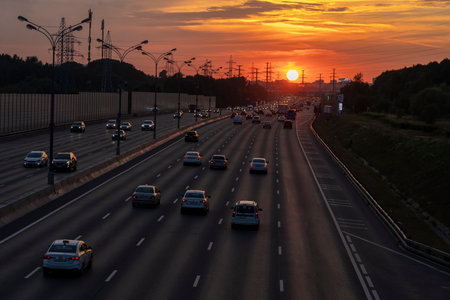 hot weather in Moscow, MKAD, sunset in Moscowのeditorial素材
