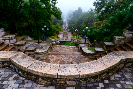 cascade staircase. Resort park. View from theのeditorial素材