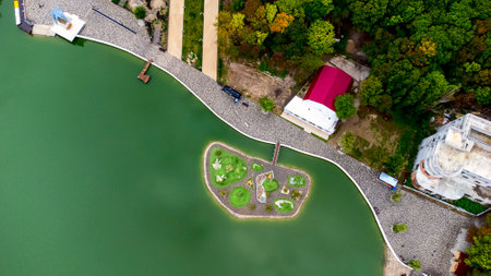 Fountain in the middle of the resort lake of theのeditorial素材
