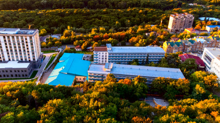 the main entrance to the resort park and the houseのeditorial素材
