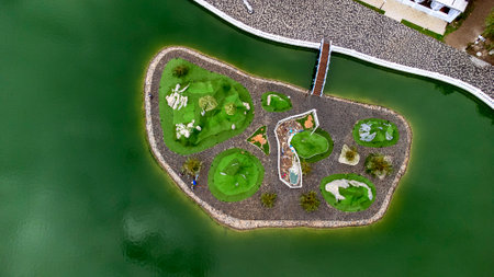 Fountain in the middle of the resort lake of theのeditorial素材