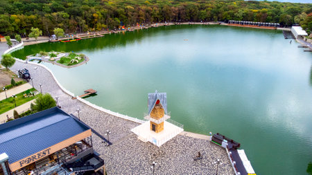 Fountain in the middle of the resort lake of theのeditorial素材