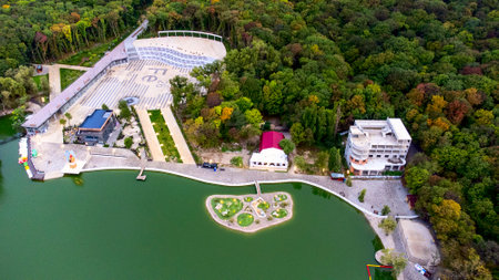Fountain in the middle of the resort lake of theのeditorial素材
