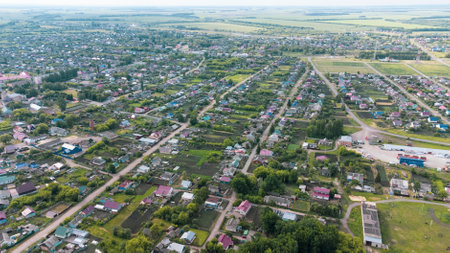 view from a height of a small village in summerの写真素材