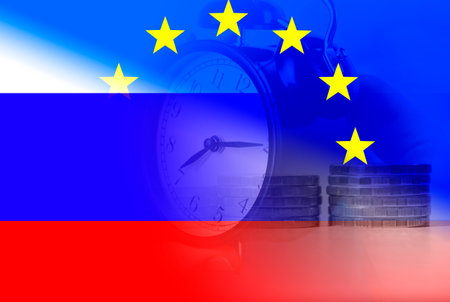 symbol of the European Union and Russiaの写真素材