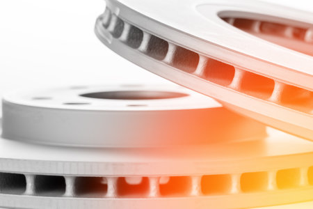 close-up brake discs on a white background, spareの写真素材