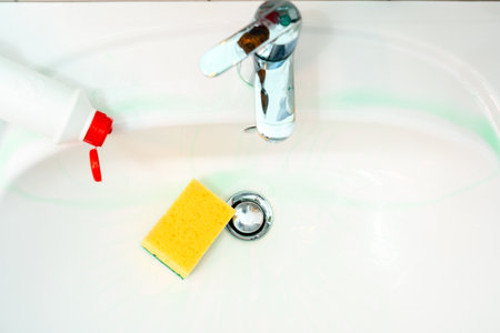 Cleaning plumbing with cleaning products, gloveの写真素材