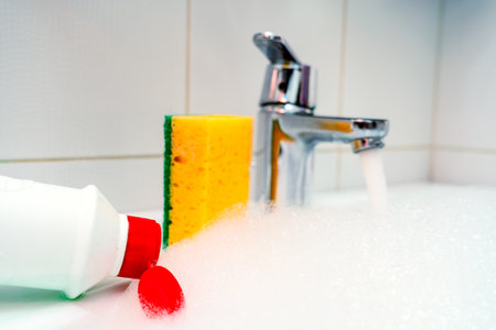 Cleaning plumbing with cleaning products, gloveの写真素材