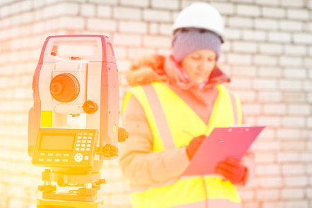 construction engineer writes close-up notes inの写真素材