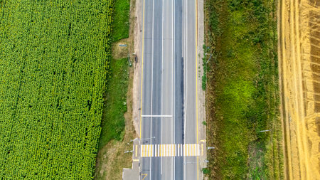 highway view from top to bottom, truck drivingの写真素材