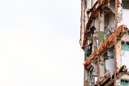 dismantled old building. Half demolished house