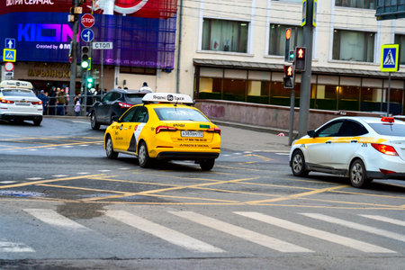 Taxi car in Moscow at an intersection. High quality photoのeditorial素材