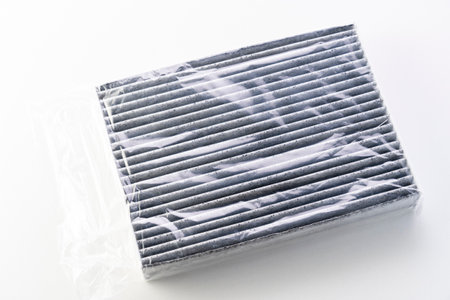 new carbon filter of the cabin of the car close-up on a white backgroundの写真素材
