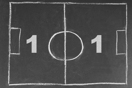 scoreboard with a score of 1:1. symbol of team sports, football, handball, score in the match 1:1, the visiting team won, High quality photoの写真素材