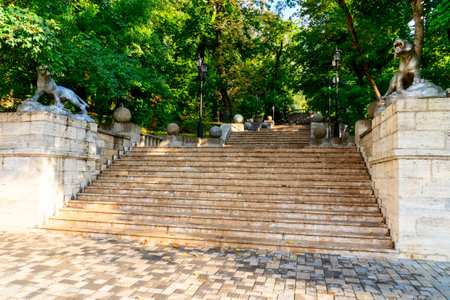 Russia, Stavropol Krai, September 26 2022, zheleznovodsk, resort city, resort park, reconstruction of the park, cascade staircase. High quality photoのeditorial素材