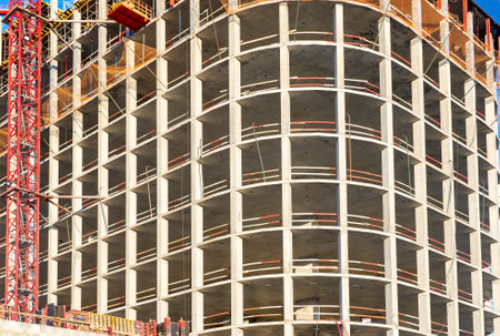 traffic construction site in the city. Advanced construction technologies, a lively urban landscape...