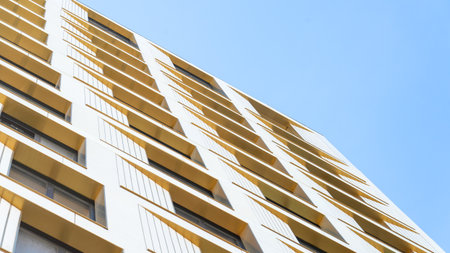 Moscow May 10 2024, Modern residential building, residential real estate concept. A tall building...