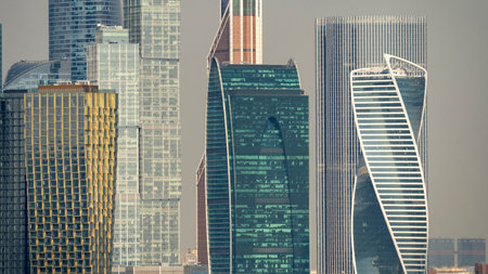 Moscow September 08 2024, Moscow City skyscrapers close-up from a long distance. High quality photo