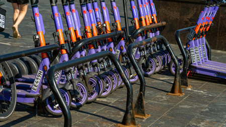 Moscow July 25 2025, Eco-friendly transport parking electric kicksharing hub