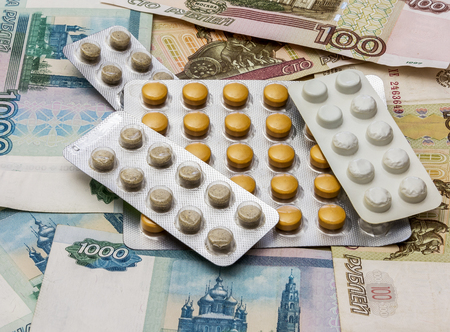 Medical drugs are on the banknotesの写真素材