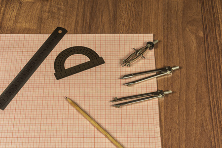 Millimeter paper and drawing accessoriesの写真素材