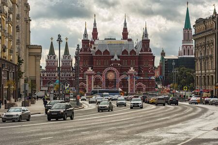 Russia, Moscow - 24.09.2016: View of the building of the State Historical Museum from the side of Tverskaya Streetのeditorial素材