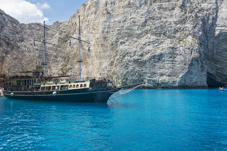 Greece, the island of Zakynthos - 06/09/2016: Excursion ship in the bay of Navajoのeditorial素材