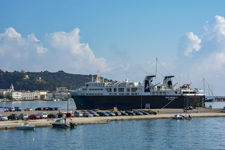 Zakynthos Island, Greece - 06/09/2016: Marine cargo ferry in the port of Zakynthos Sea ferry arrive at the portのeditorial素材