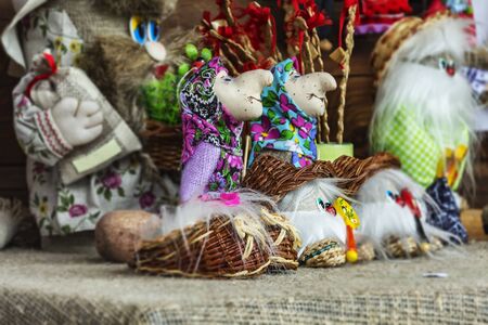 Belarus, Dudutki - 11/07/2017: Folk art. Souvenir crafts of fairy-tale charactersのeditorial素材