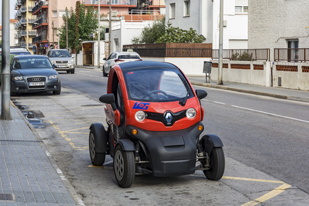 Spain, Blanes - 25.09.2017: Unusual conceptual electric car parked on the city streetのeditorial素材