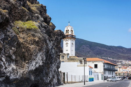 The Bell tower of the Catholic Church. The Royal Basilica (Spain, Tenerife, Candelaria)の写真素材