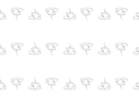 Seamless pattern with black silhouettes of cups of coffee on white backgroundの写真素材