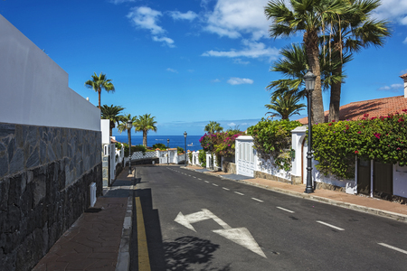 The city of scenic landscape with views of the ocean (Los Canary Islands, Tenerife, Spain)の写真素材